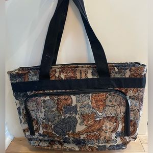Cat Canvas Weekender Carry All tote Shoulder Bag. Large, with pockets